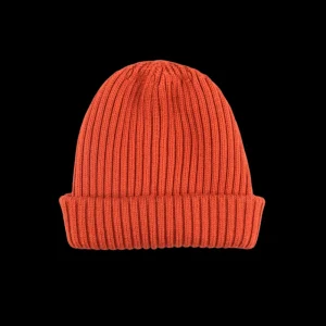 Doré Doré Bonnets^Bonnet à côtes unisexe en laine, soie et cachemire - Orange minium