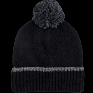 Doré Doré Bonnets^Bonnet à pompon en laine polaire - Gris et noir