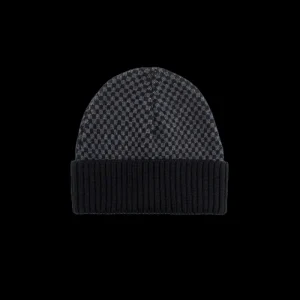 Doré Doré Bonnets^Bonnet en laine mérinos à carreaux - Gris et noir