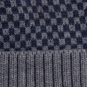 Doré Doré Bonnets^Bonnet pour homme en laine vierge avec motifs rectangulaires bicolores - Gris oxford & Bleu Voilier