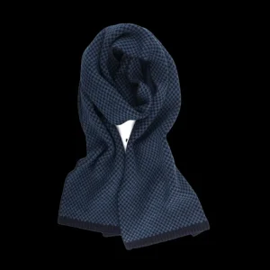 Doré Doré Écharpes^Écharpe pour homme en laine vierge à motifs rectangulaires bicolores. - Bleu marine foncé & Bleu armée