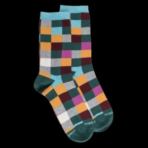 Femme Doré Doré Chaussettes^Chaussette femme à carreaux en coton - Vert Saule & Gris Rocheux