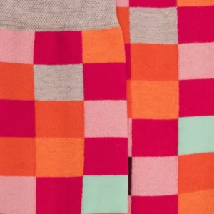 Femme Doré Doré Chaussettes^Chaussette femme à carreaux en coton - Rouge Cerise & Rose Praline