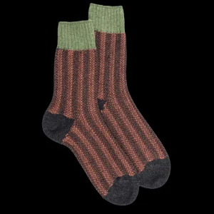 Femme Doré Doré Chaussettes^Chaussettes à côtes pour femmes en laine vierge de riz, viscose et cachemire - Gris anthracite
