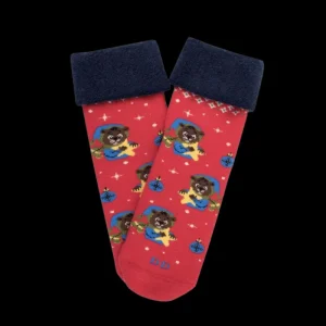 Enfant Doré Doré Chaussettes^Chaussettes anti-dérapantes enfant en coton à motif nounours - Rouge Ponceau