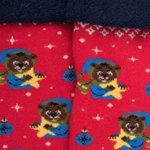 Enfant Doré Doré Chaussettes^Chaussettes anti-dérapantes enfant en coton à motif nounours - Rouge Ponceau