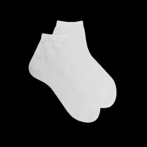 Femme Doré Doré Socquettes^Chaussettes courtes en coton égyptien uni pour femmes avec feuilles de ramage transparentes - Blanc Givre