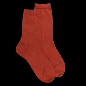 Femme Doré Doré Chaussettes^Chaussettes courtes en laine unie pour femmes avec papillons transparents - Orange henné