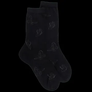 Femme Doré Doré Chaussettes^Chaussettes courtes en laine unie pour femmes avec papillons transparents -