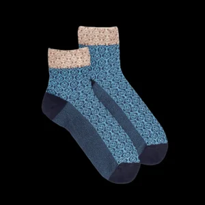 Femme Doré Doré Socquettes^Chaussettes courtes pour femmes en viscose avec motifs arabes - Bleu Pirogue