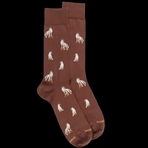 Homme Doré Doré Chaussettes^Chaussettes en coton égyptien pour hommes avec motif de loup - Marron cacao