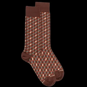 Homme Doré Doré Chaussettes^Chaussettes en coton égyptien pour hommes avec motifs de cubes en 3D - Marron cacao