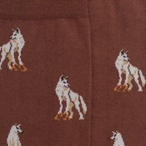 Homme Doré Doré Chaussettes^Chaussettes en coton égyptien pour hommes avec motif de loup - Marron cacao