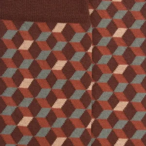 Homme Doré Doré Chaussettes^Chaussettes en coton égyptien pour hommes avec motifs de cubes en 3D - Marron cacao
