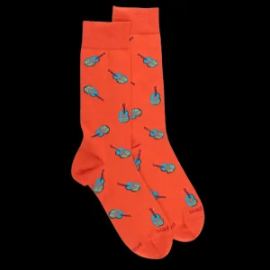 Homme Doré Doré Chaussettes^Chaussettes en coton pour hommes avec motif de guitare mexicaine - Orange minium