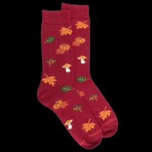 Homme Doré Doré Chaussettes^Chaussettes en coton pour hommes avec motifs de citrouille, de champignons et de feuilles - Rouge amarante