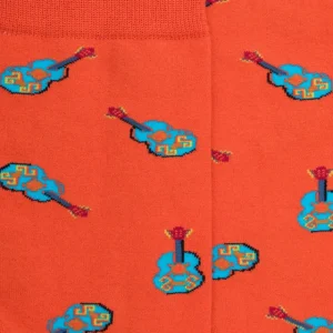 Homme Doré Doré Chaussettes^Chaussettes en coton pour hommes avec motif de guitare mexicaine - Orange minium