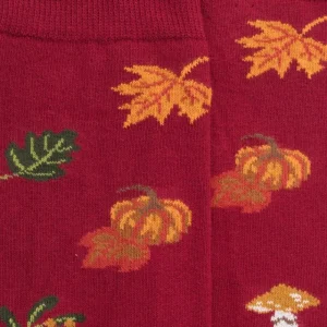 Homme Doré Doré Chaussettes^Chaussettes en coton pour hommes avec motifs de citrouille, de champignons et de feuilles - Rouge amarante