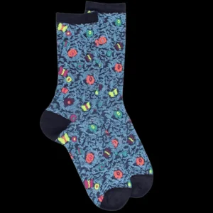 Femme Doré Doré Chaussettes^Chaussettes en viscose fleurs et papillon -