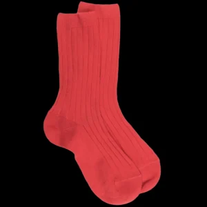 Enfant Doré Doré Chaussettes^Chaussettes enfant côtelées en coton doux - Rouge Ponceau