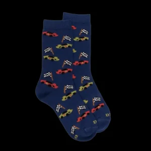 Enfant Doré Doré Chaussettes^Chaussettes enfant en coton à motifs voitures de course - Bleu Voilier