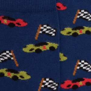 Enfant Doré Doré Chaussettes^Chaussettes enfant en coton à motifs voitures de course - Bleu Voilier