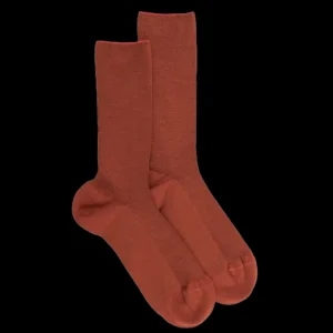 Femme Doré Doré Chaussettes^Chaussettes femme à côtes sans bord élastique en laine - Orange henné