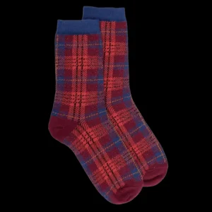 Femme Doré Doré Chaussettes^Chaussettes femme en coton à motif tartan effet brillant - Rouge amarante