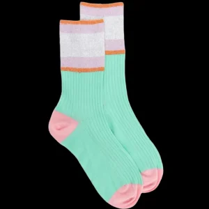 Femme Doré Doré Socquettes^Chaussettes femme en fil d'écosse avec bord contrasté en lurex