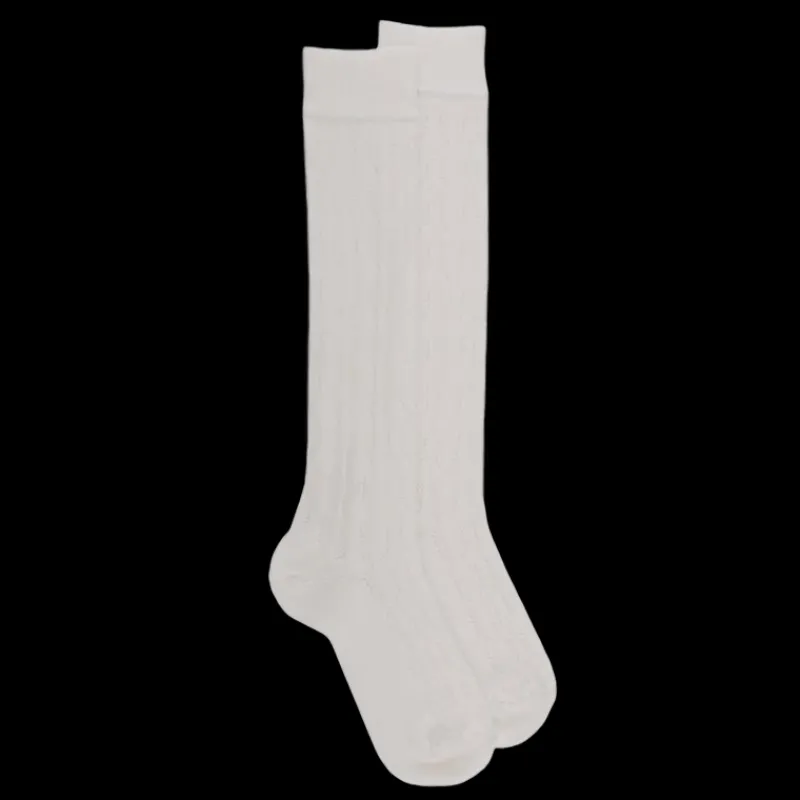 chaussettes_femme_hautes__0.webp Femme Doré Doré Chaussettes Hautes^Chaussettes femme hautes ajourées en coton - Blanc Givre