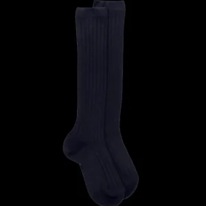 Enfant Doré Doré Chaussettes Hautes^Chaussettes hautes côtelées bleu foncé en coton doux pour enfants