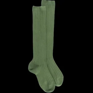 Enfant Doré Doré Chaussettes Hautes^Chaussettes hautes côtelées en coton doux pour enfants - Vert campagne