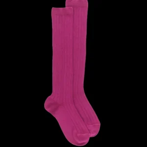 Enfant Doré Doré Chaussettes Hautes^Chaussettes hautes côtelées en coton doux pour enfants - Rose flamboyant
