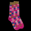 Homme Doré Doré Chaussettes^Chaussettes homme échiquier en coton - Rose Flamboyant & Vert pistache