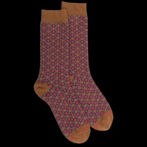 Homme Doré Doré Chaussettes^Chaussettes homme en coton à motif géométrique - Orange écureuil