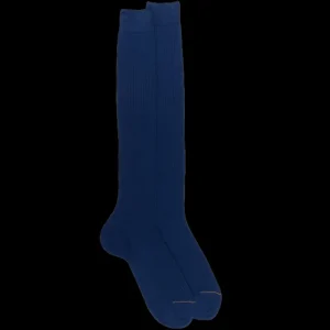 Homme Doré Doré Chaussettes Hautes^Chaussettes longues côtelées pour hommes, en fil d'Ecosse unicolore à 100% - Bleu Voilier