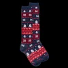 Femme Doré Doré Chaussettes Hautes^Chaussettes longues en coton pour femmes avec motif grec de Noël - Bleu Voilier