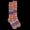 Femme Doré Doré Chaussettes Hautes^Chaussettes longues en coton pour femmes avec motif grec de Noël - Marron Caille