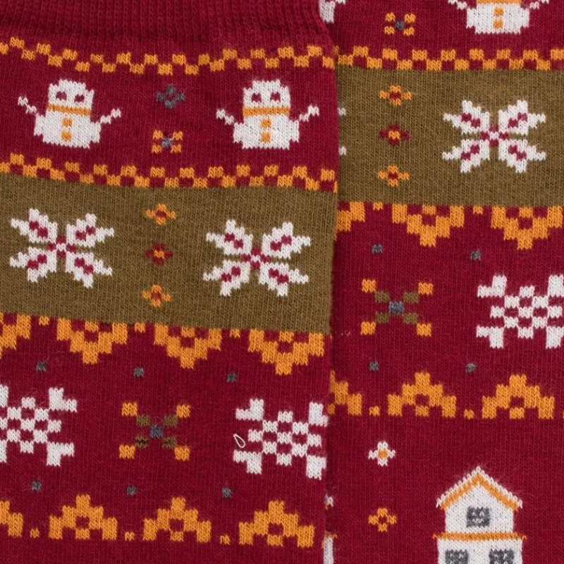chaussettes_longues_en_co_1.webp Femme Doré Doré Chaussettes Hautes^Chaussettes longues en coton pour femmes avec motif grec de Noël - Rouge amarante