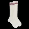 Enfant Doré Doré Chaussettes Hautes^Chaussettes longues en laine unie côtelée pour enfants, avec deux bandes sur le bord - Écru