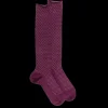 Femme Doré Doré Chaussettes Hautes^Chaussettes longues en laine pour femmes avec motifs à tirets - Rouge sangria
