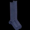 Femme Doré Doré Chaussettes Hautes^Chaussettes longues en laine pour femmes avec motifs à tirets - Bleu Caban