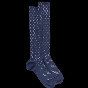 Femme Doré Doré Chaussettes Hautes^Chaussettes longues en laine pour femmes avec motifs à tirets - Bleu Caban