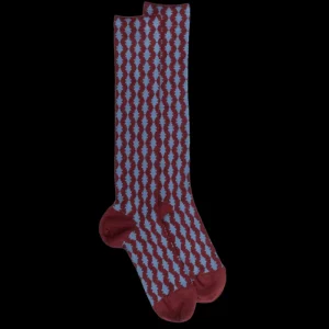 Femme Doré Doré Chaussettes Hautes^Chaussettes longues pour femmes, en laine à motifs étoilés - Rouge pommard