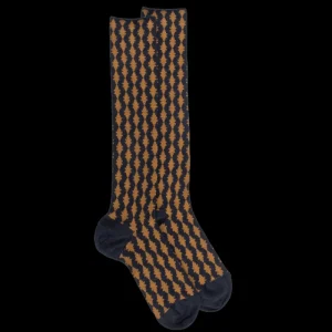 Femme Doré Doré Chaussettes Hautes^Chaussettes longues pour femmes, en laine à motifs étoilés - Bleu corsaire