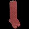 Femme Doré Doré Chaussettes Hautes^Chaussettes longues pour femmes en coton égyptien et cachemire avec effet brillant à motifs de diamants - Rouge griotte | Doré D