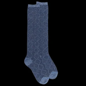 Femme Doré Doré Chaussettes Hautes^Chaussettes longues pour femmes en coton égyptien et cachemire avec effet brillant à motifs de diamants - Bleu marine foncé | Do