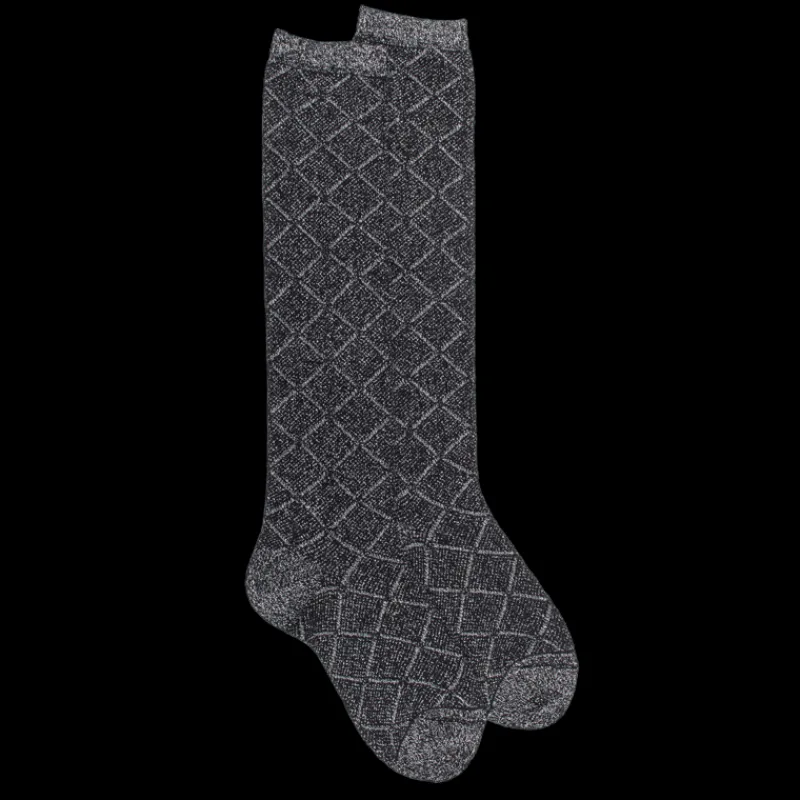 chaussettes_longues_pour__0-9.webp Femme Doré Doré Chaussettes Hautes^Chaussettes longues pour femmes en coton égyptien et cachemire avec effet brillant à motifs de diamants -