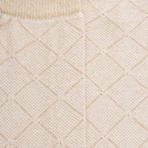 Femme Doré Doré Chaussettes Hautes^Chaussettes longues pour femmes en coton égyptien et cachemire avec effet brillant à motifs de diamants - Écru