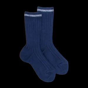 Enfant Doré Doré Chaussettes^Chaussettes pour enfants en fil d'Ecosse uni et côtelé - Bleu Voilier